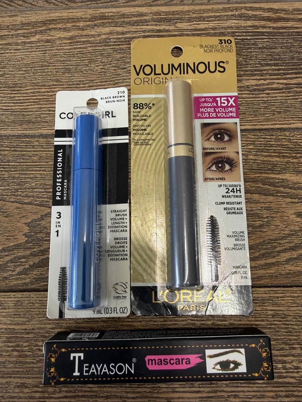 L'Oréal Voluminous Original Black Mascara + Cover Girl Black Brown + Teayson